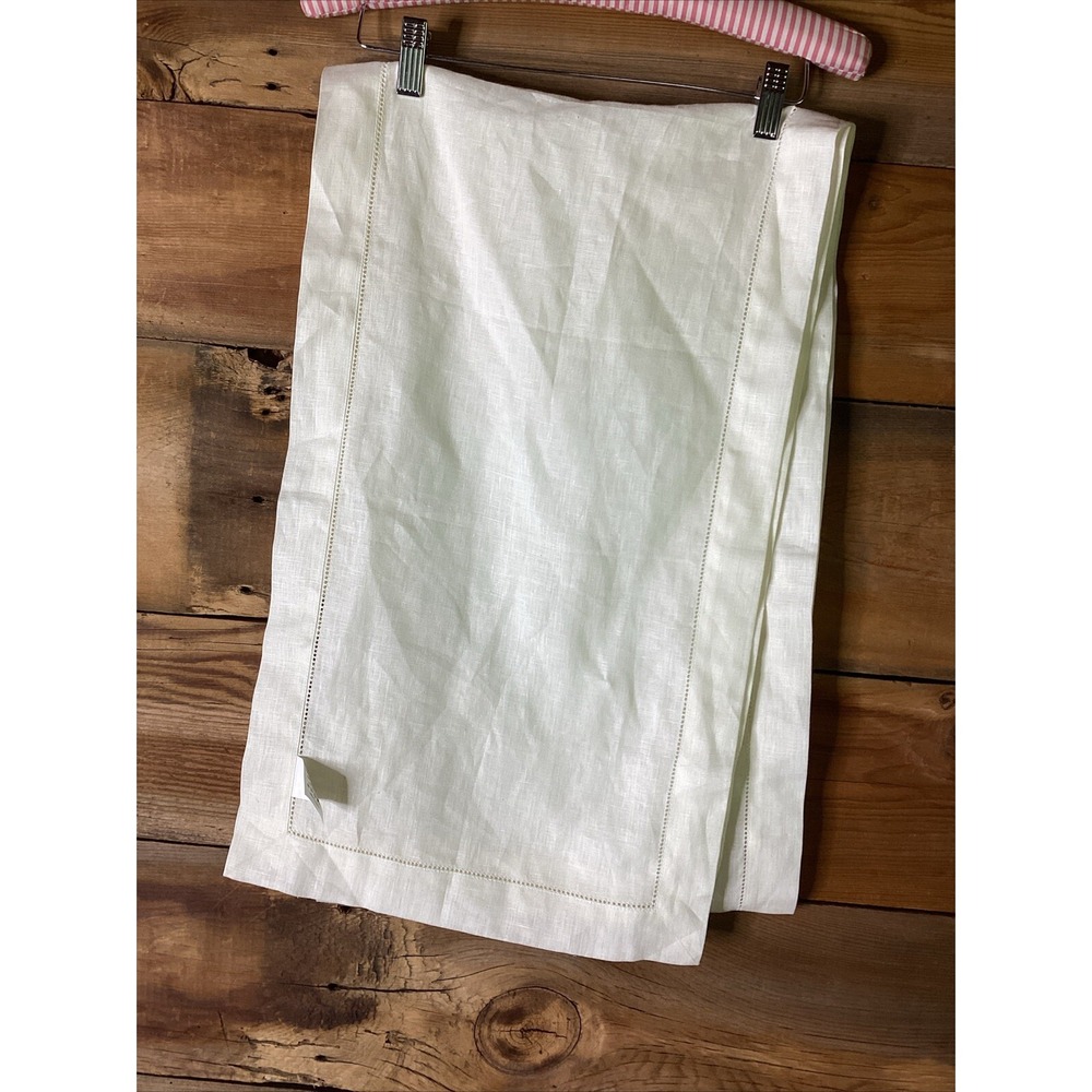 Solino Home 100% Linen Hemstitch Table Runner Ivory 14 x 95 Inch